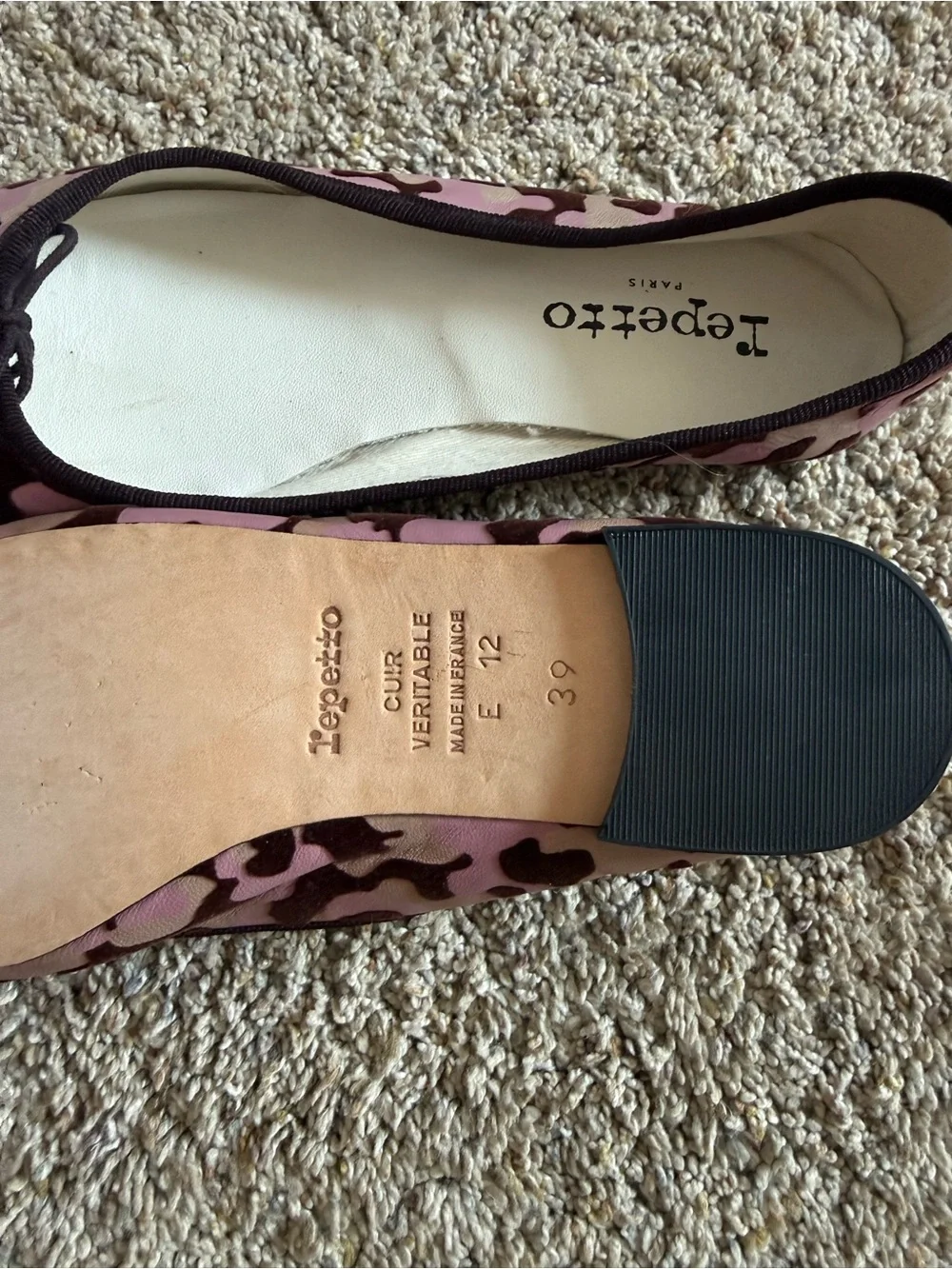 Repetto Pink Camouflage Ballet Flats with Black Trim